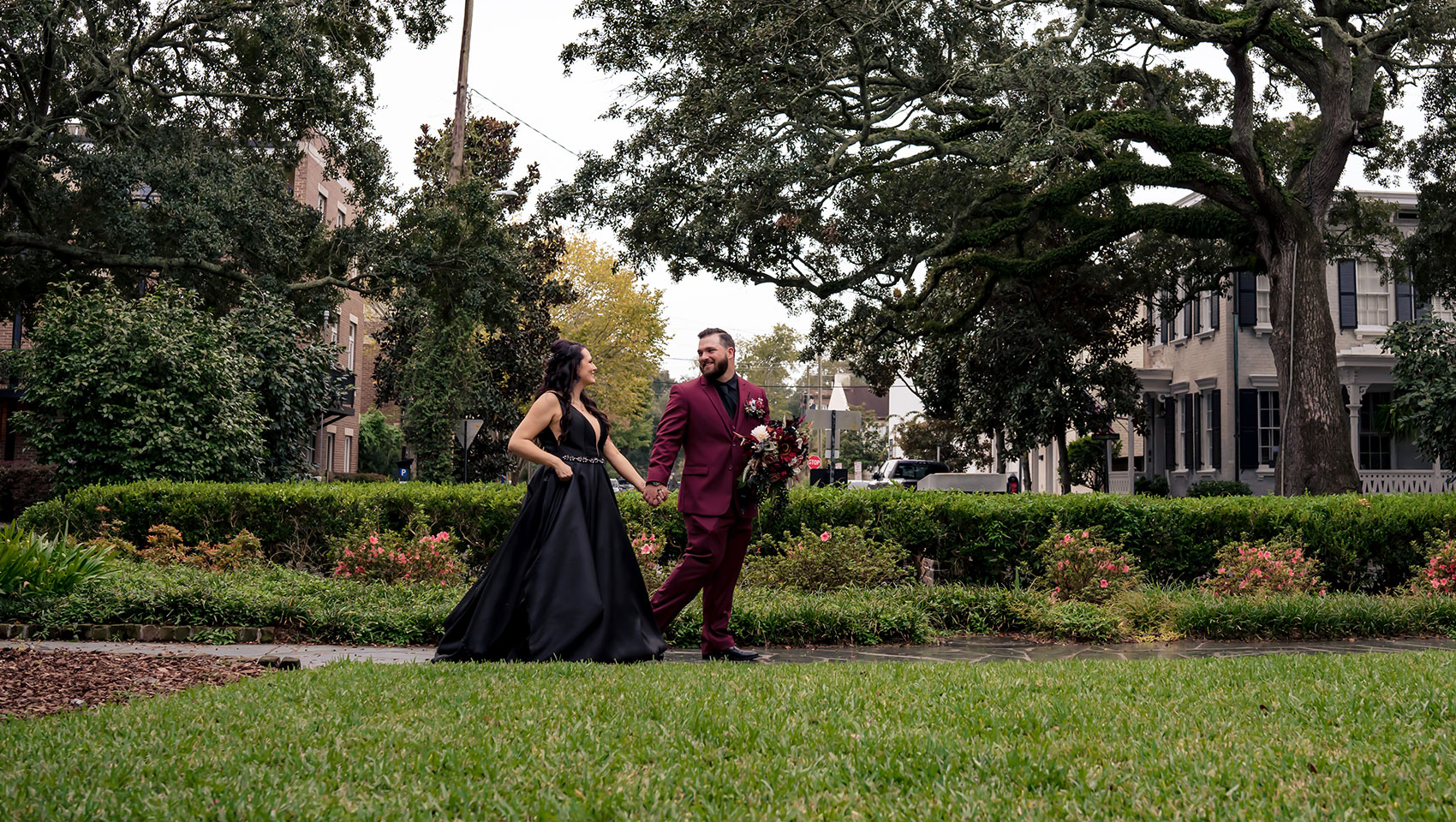 Couple walking in Savannah