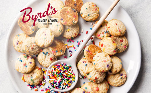 plate of Byrds Cookies with logo in corner